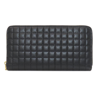 CELINE Long Wallet Purse leather black Zip Around Women(Unisex) Used Authentic