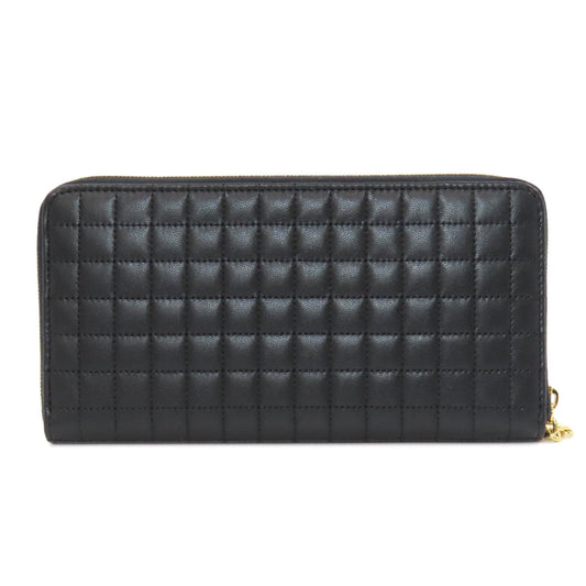 CELINE Long Wallet Purse leather black Zip Around Women(Unisex) Used Authentic