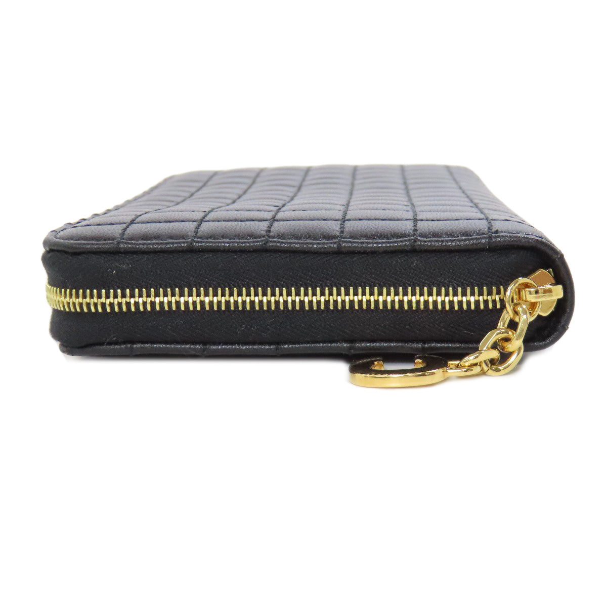 CELINE Long Wallet Purse leather black Zip Around Women(Unisex) Used Authentic
