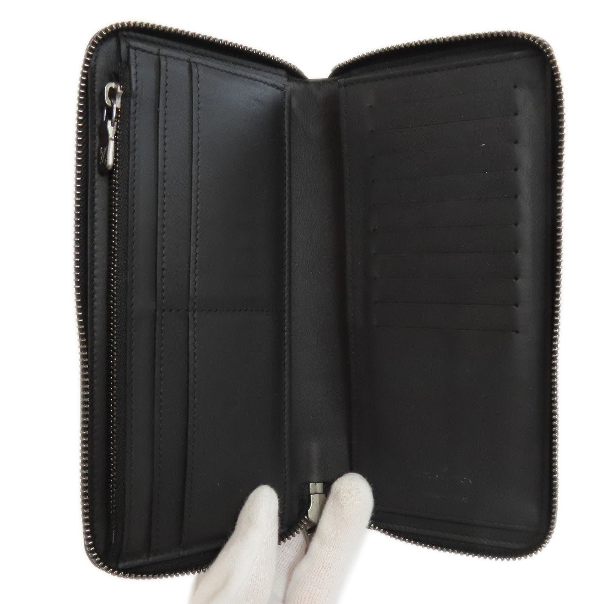 LOUIS VUITTON Long Wallet Purse N63548 Damier Anfini black Zippy wallet  Vertical mens Used Authentic