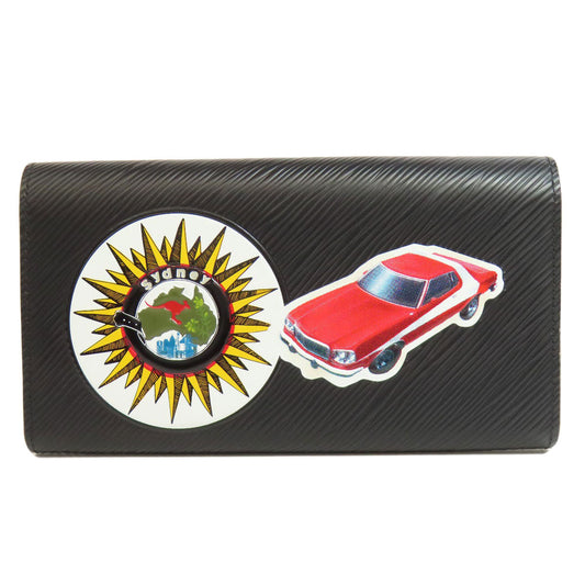 LOUIS VUITTON Long Wallet Purse M62008 Epi black Portefeuille Twist Sticker Women Used Authentic