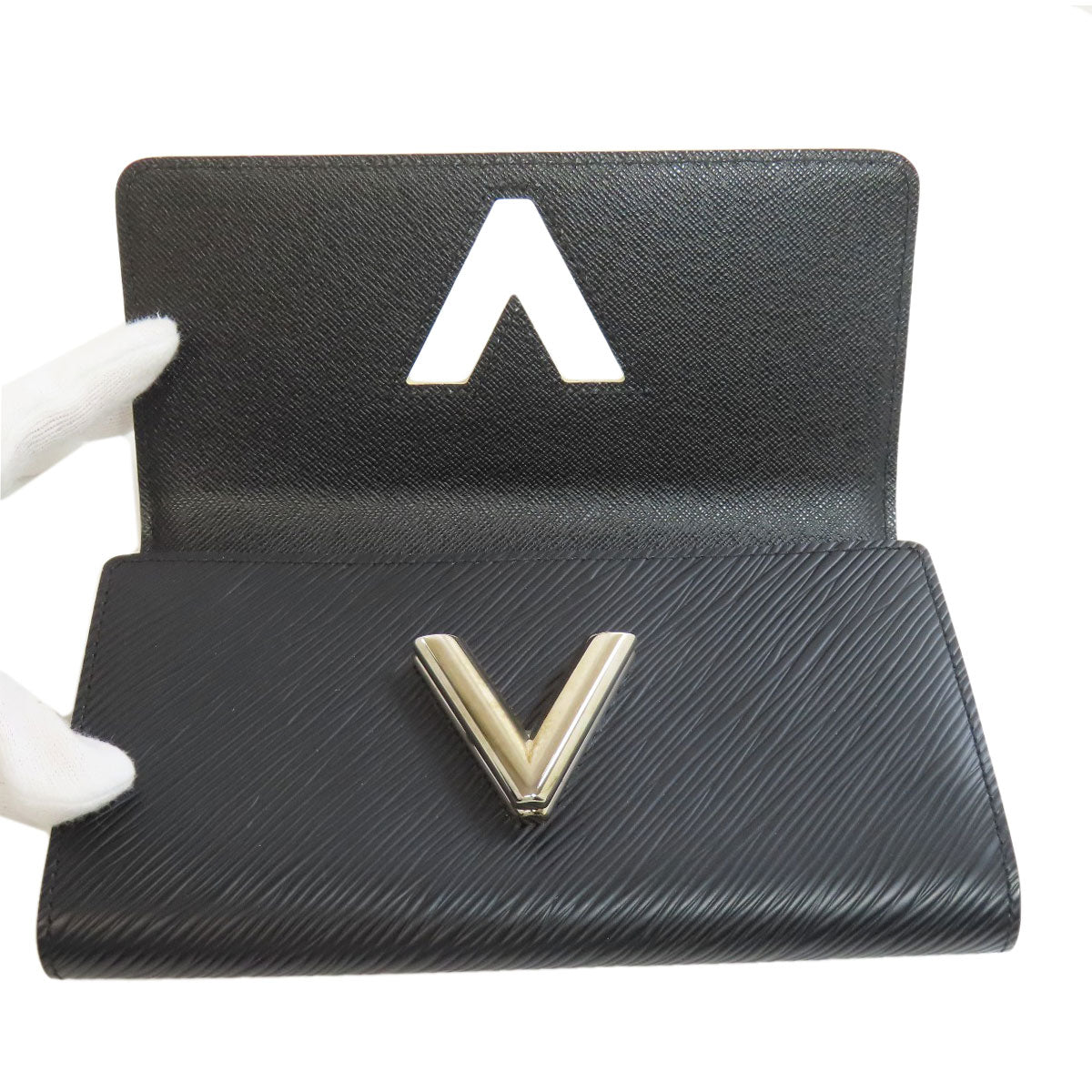 LOUIS VUITTON Long Wallet Purse M62008 Epi black Portefeuille Twist Sticker Women Used Authentic