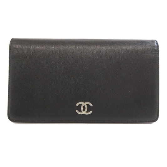 CHANEL Long Wallet Purse Grained Calfskin Skin black COCO Mark SilverMetal Women Used Authentic