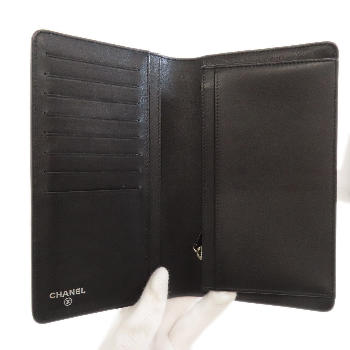 CHANEL Long Wallet Purse Grained Calfskin Skin black COCO Mark SilverMetal Women Used Authentic