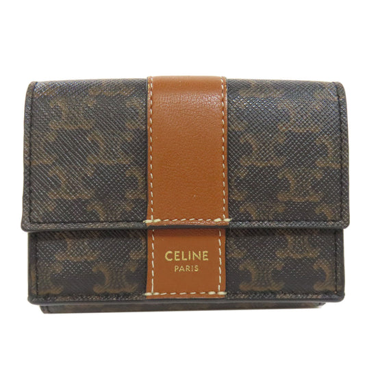 CELINE Bifold Wallet PVC Brown Tri-fold Wallet Macadam Women Used Authentic