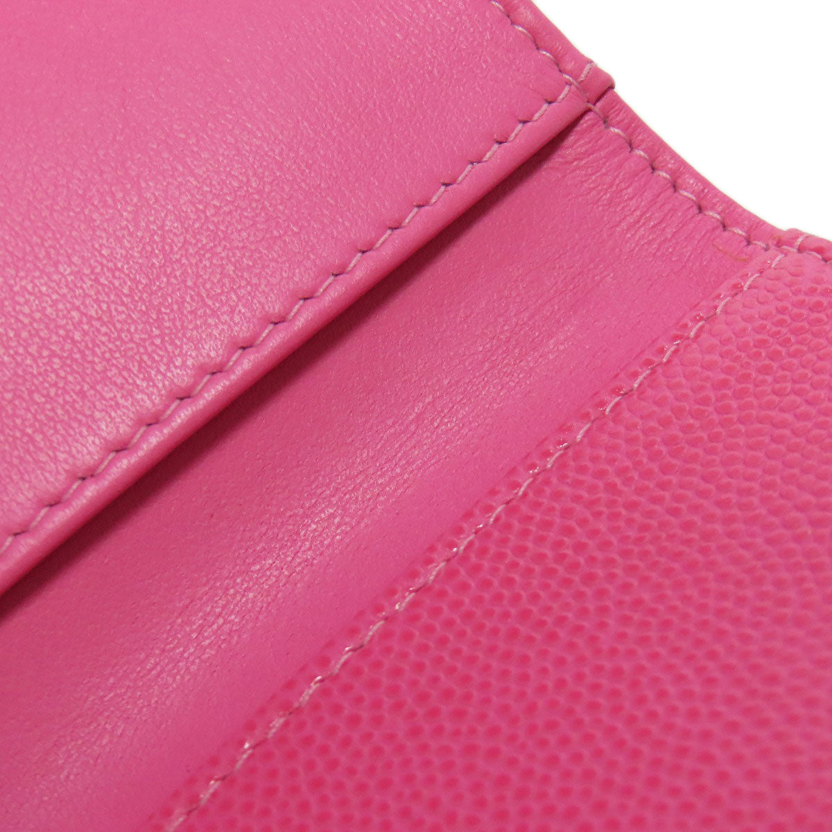 CHANEL Bifold Wallet Grained Calfskin Skin pink COCO Mark Gold Metal Tri-fold Wallet Women Used Authentic