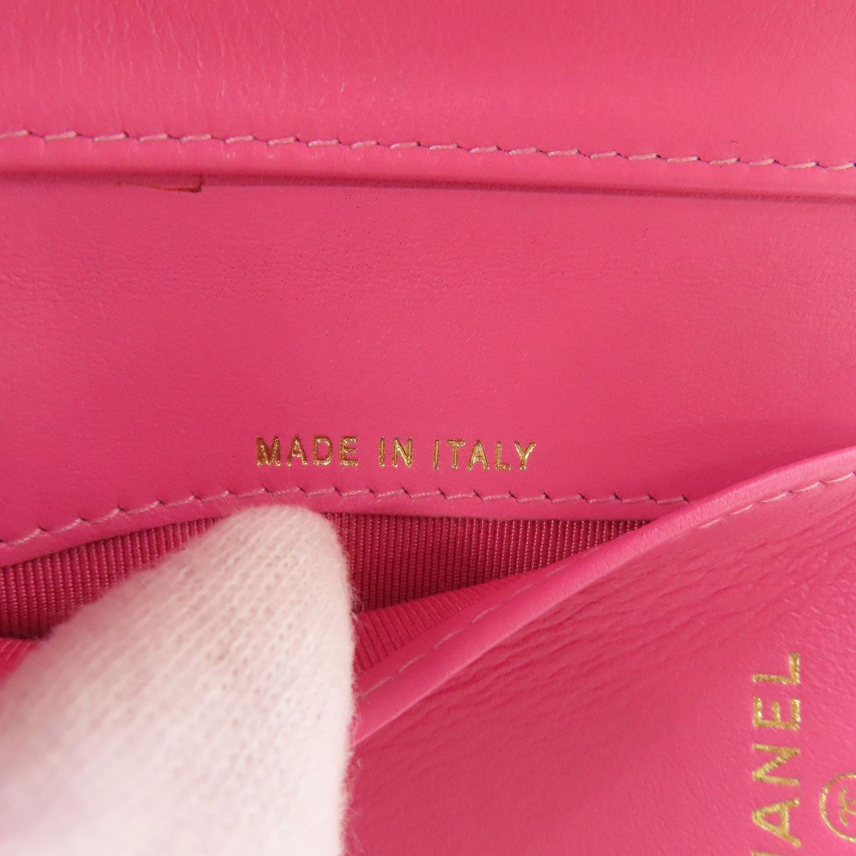 CHANEL Bifold Wallet Grained Calfskin Skin pink COCO Mark Gold Metal Tri-fold Wallet Women Used Authentic