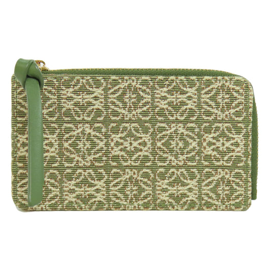 LOEWE Coin case Canvas, Leather green anagram Women Used Authentic