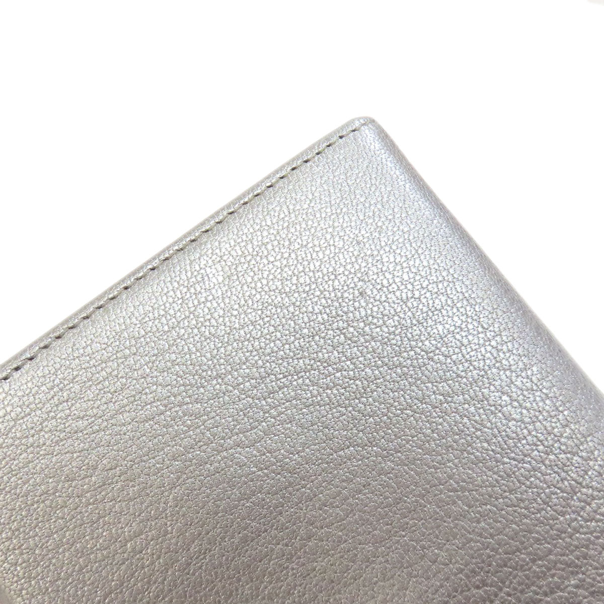 CHANEL Long Wallet Purse Calfskin Silver COCO Mark SilverMetal Women Used Authentic
