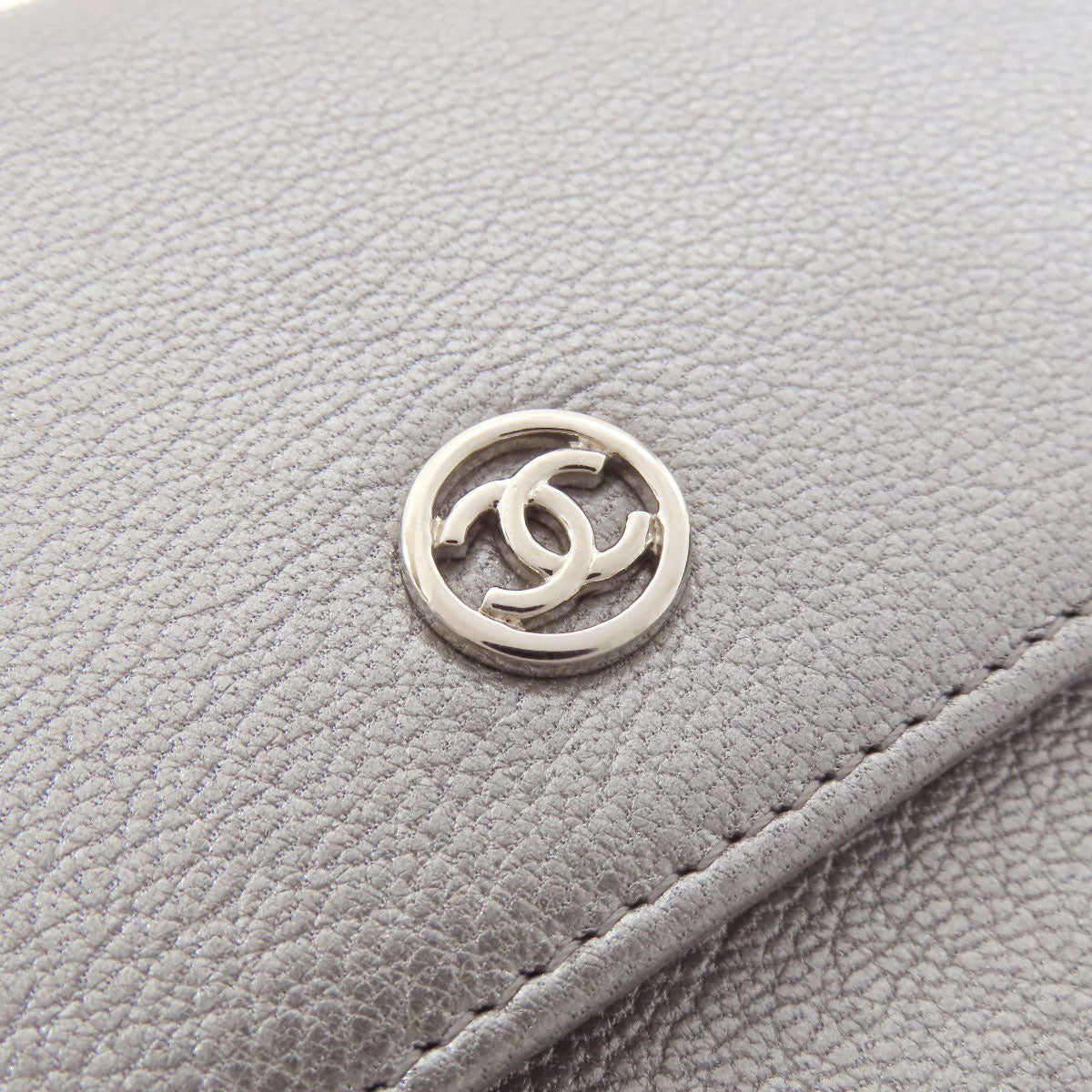 CHANEL Long Wallet Purse Calfskin Silver COCO Mark SilverMetal Women Used Authentic
