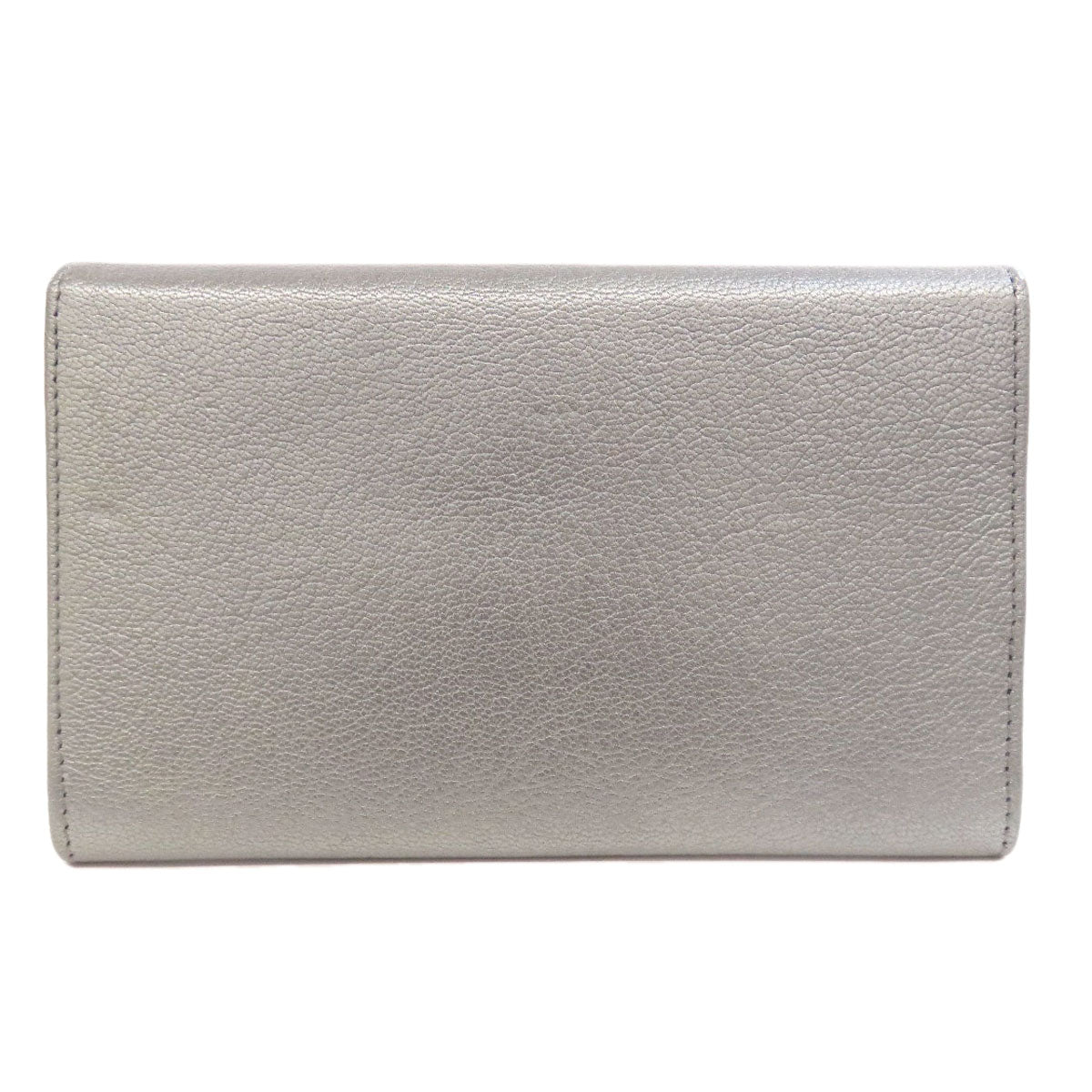 CHANEL Long Wallet Purse Calfskin Silver COCO Mark SilverMetal Women Used Authentic