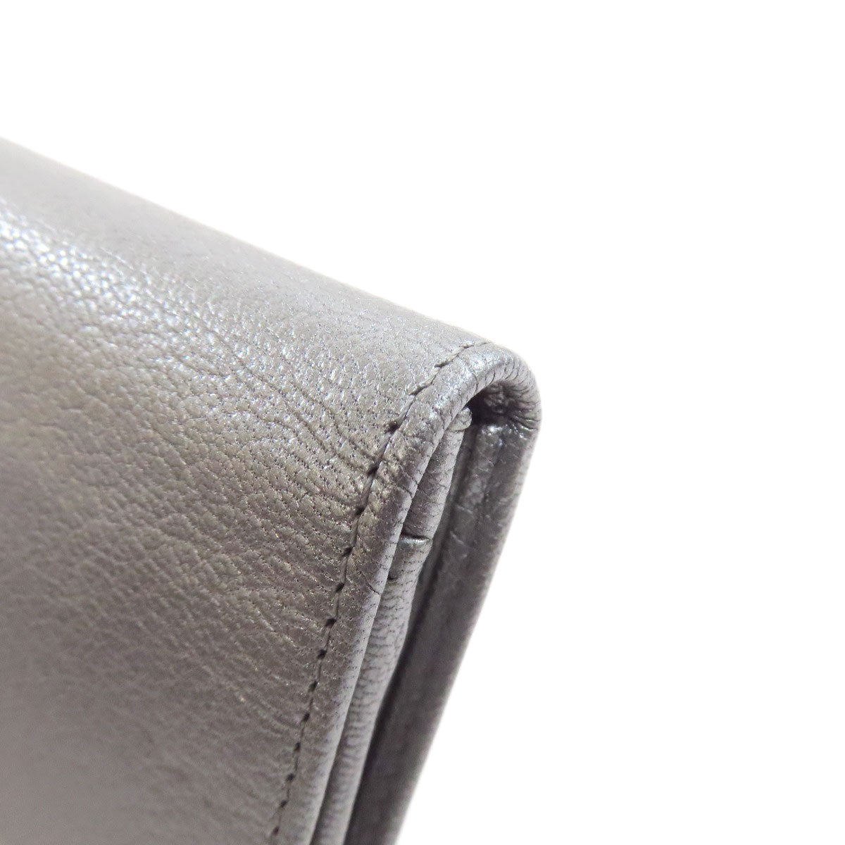 CHANEL Long Wallet Purse Calfskin Silver COCO Mark SilverMetal Women Used Authentic