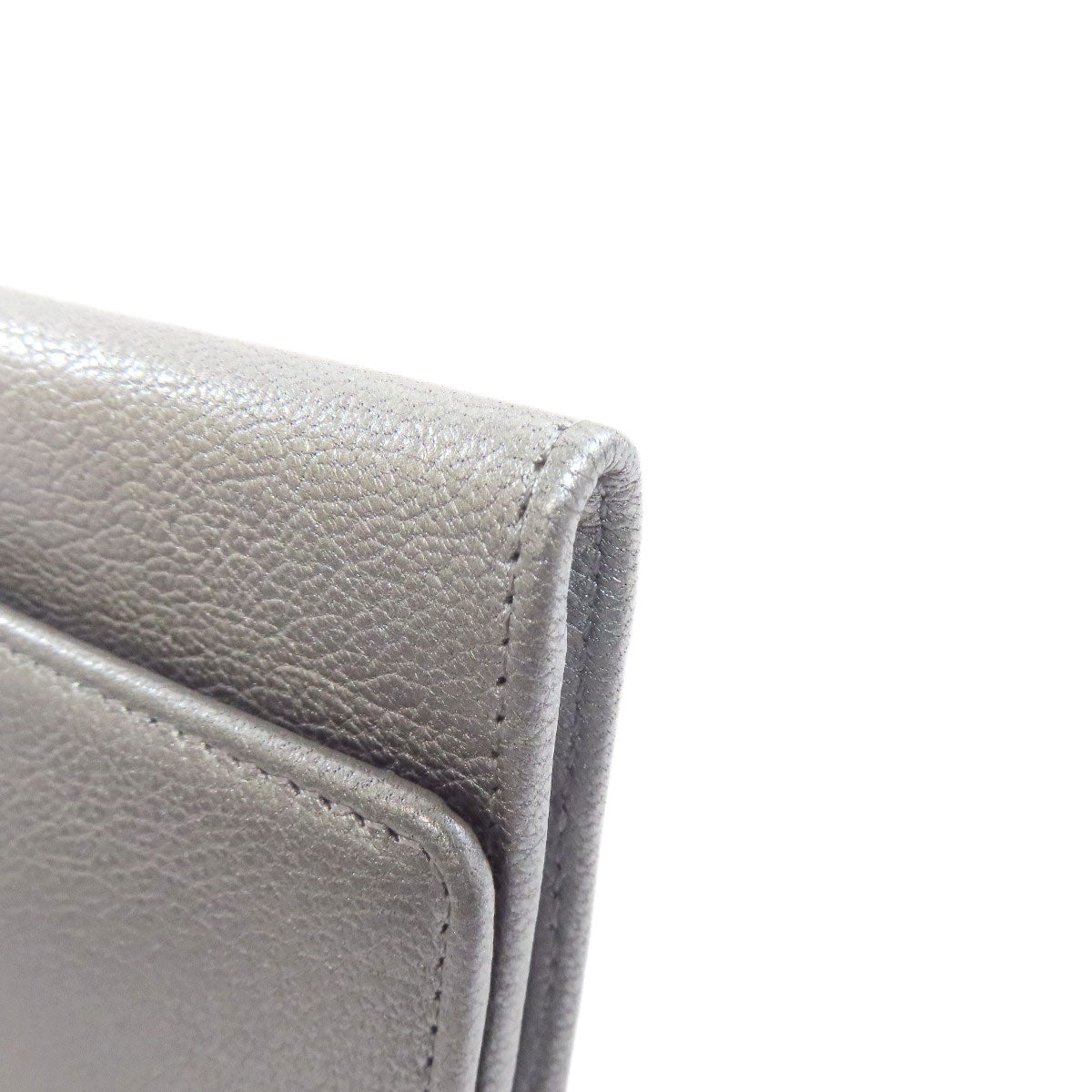 CHANEL Long Wallet Purse Calfskin Silver COCO Mark SilverMetal Women Used Authentic