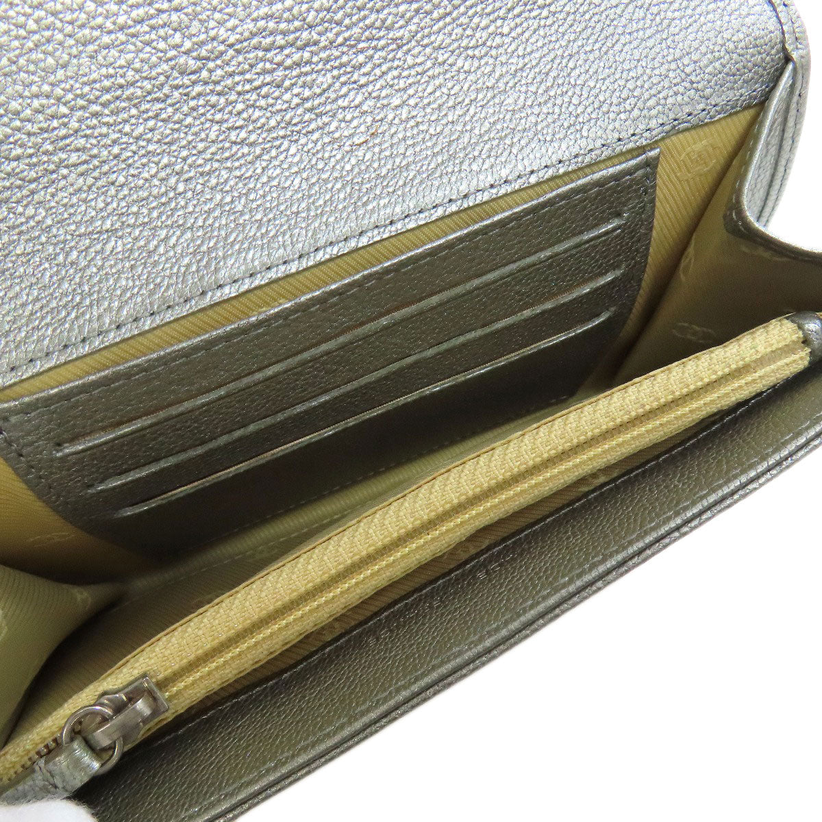 CHANEL Long Wallet Purse Calfskin Silver COCO Mark SilverMetal Women Used Authentic