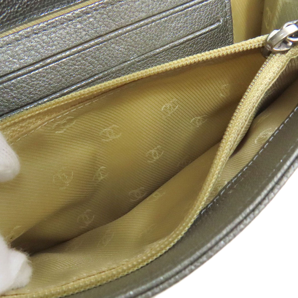 CHANEL Long Wallet Purse Calfskin Silver COCO Mark SilverMetal Women Used Authentic