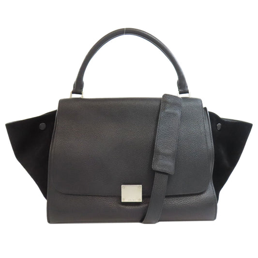 CELINE Handbag leather black Trapeze 2WAY Women Used Authentic