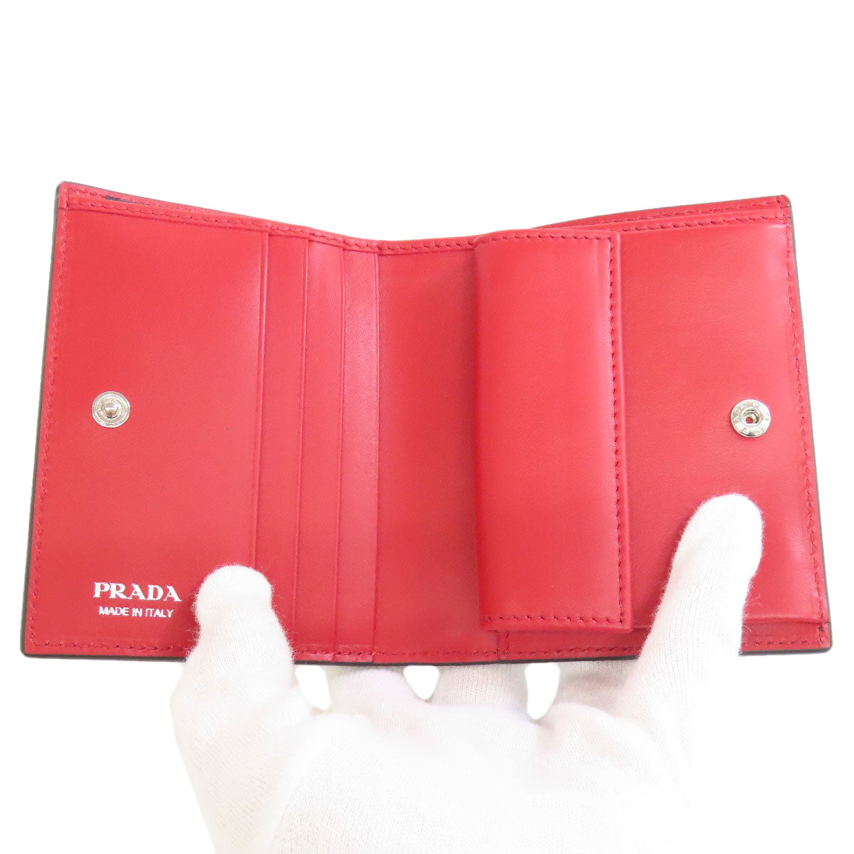 PRADA Bifold Wallet 1MV204 Safiano black Monkey Print Women Used Authentic