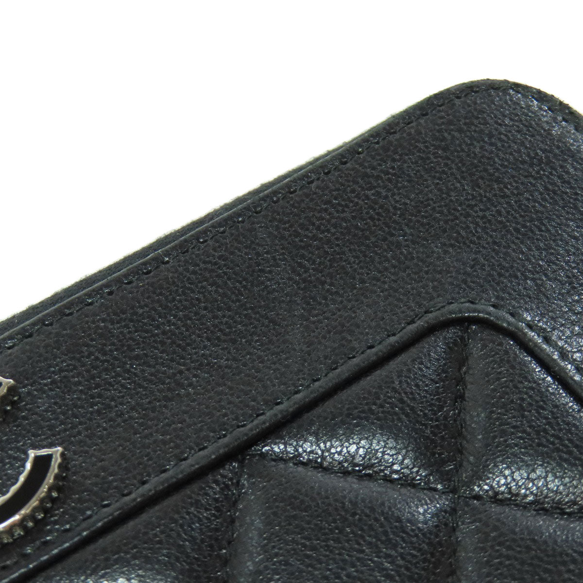 CHANEL Long Wallet Purse lambskin black Mademoiselle SilverMetal Women Used Authentic