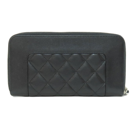 CHANEL Long Wallet Purse lambskin black Mademoiselle SilverMetal Women Used Authentic