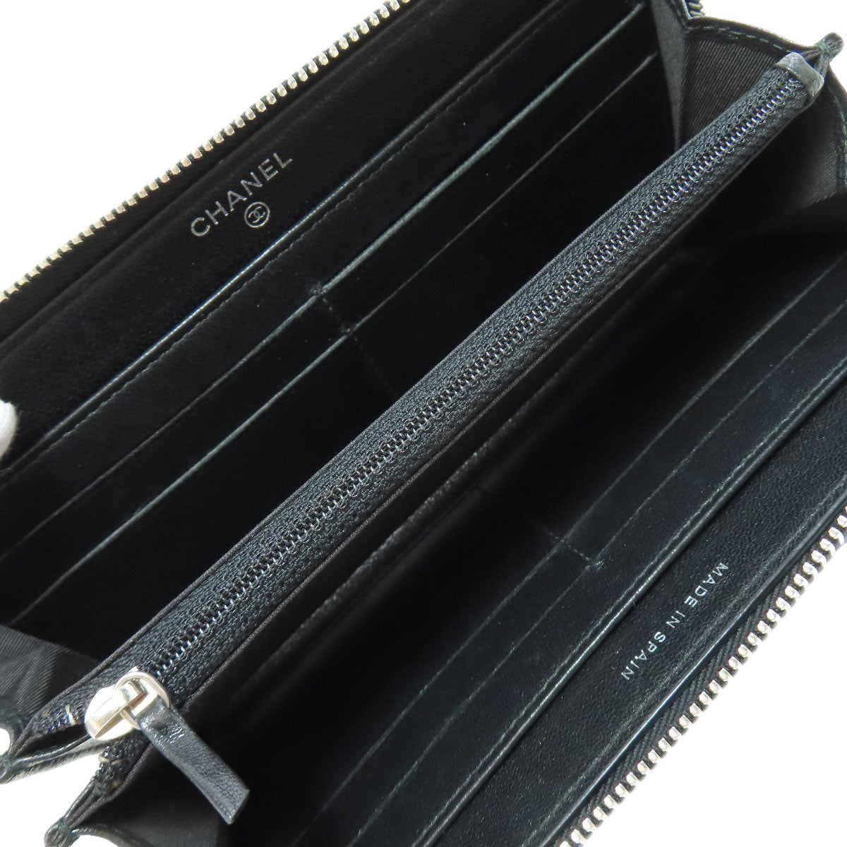 CHANEL Long Wallet Purse lambskin black Mademoiselle SilverMetal Women Used Authentic