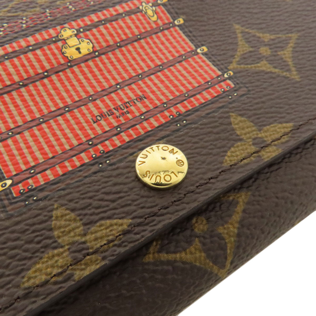 LOUIS VUITTON Long Wallet Purse M60415 Monogram canvas Brown Portefeuille Sarah Trunk Women Used Authentic
