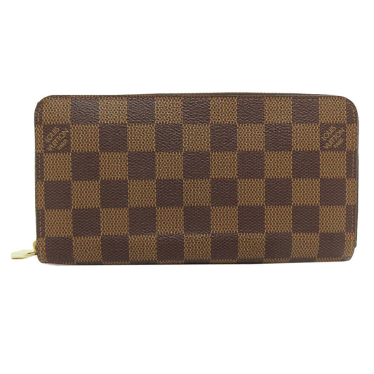 LOUIS VUITTON Long Wallet Purse N60015 Damier canvas Brown Zippy wallet old