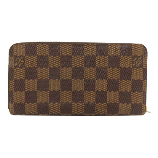 LOUIS VUITTON Long Wallet Purse N60015 Damier canvas Brown Zippy wallet old