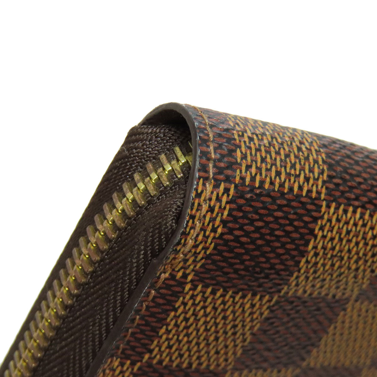 LOUIS VUITTON Long Wallet Purse N60015 Damier canvas Brown Zippy wallet old