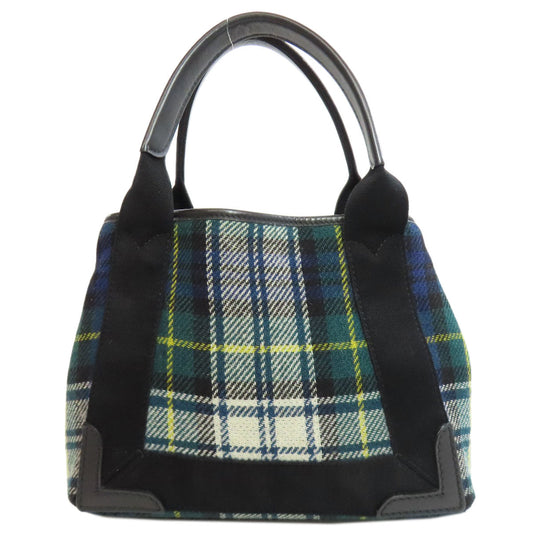 BALENCIAGA Handbag 390346 Wool, Leather green Navy Cabas XS Check Pattern 2WAY Women Used Authentic