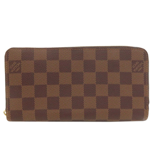 LOUIS VUITTON Long Wallet Purse N41661 Damier canvas Brown Zippy wallet Women Used Authentic