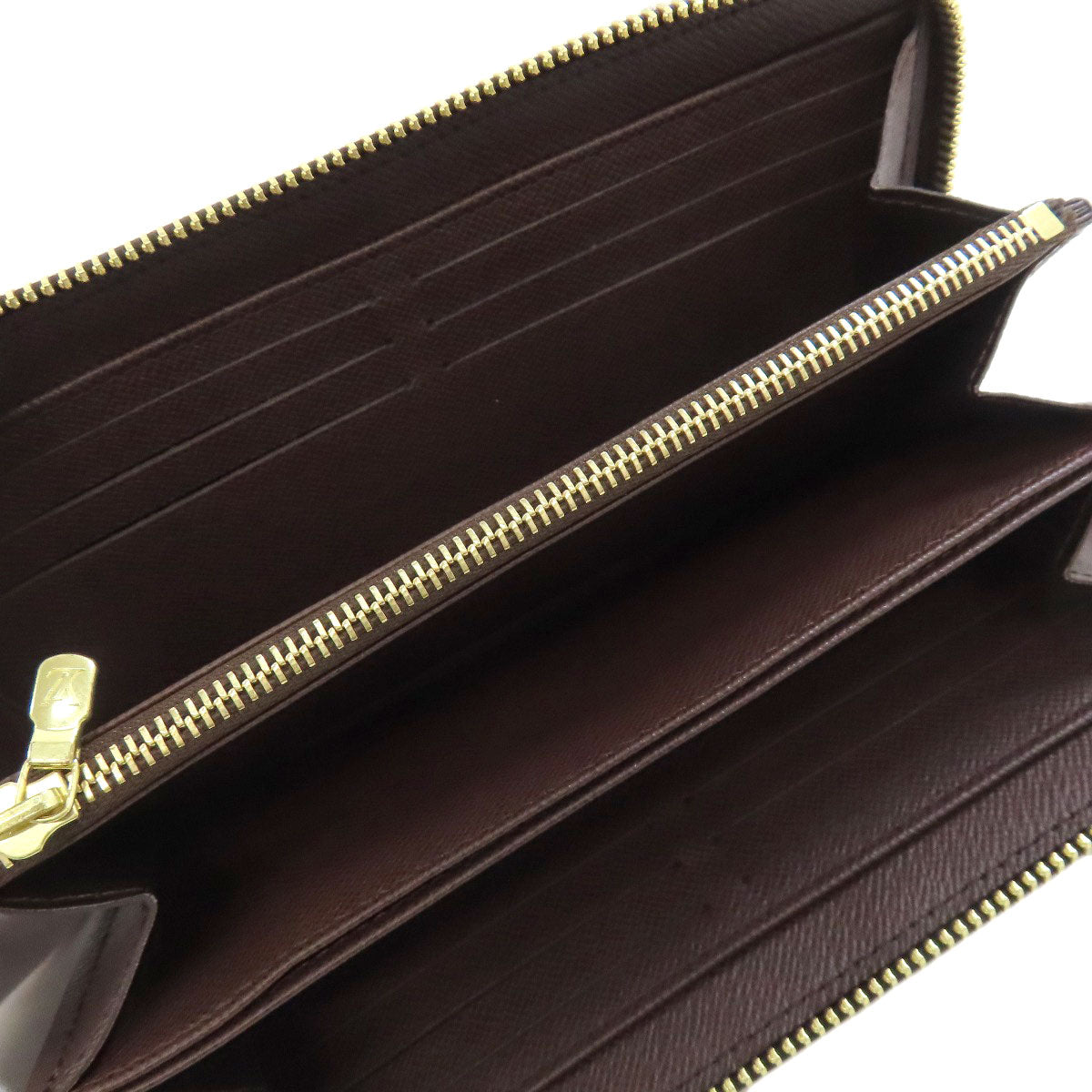 LOUIS VUITTON Long Wallet Purse N41661 Damier canvas Brown Zippy wallet Women Used Authentic