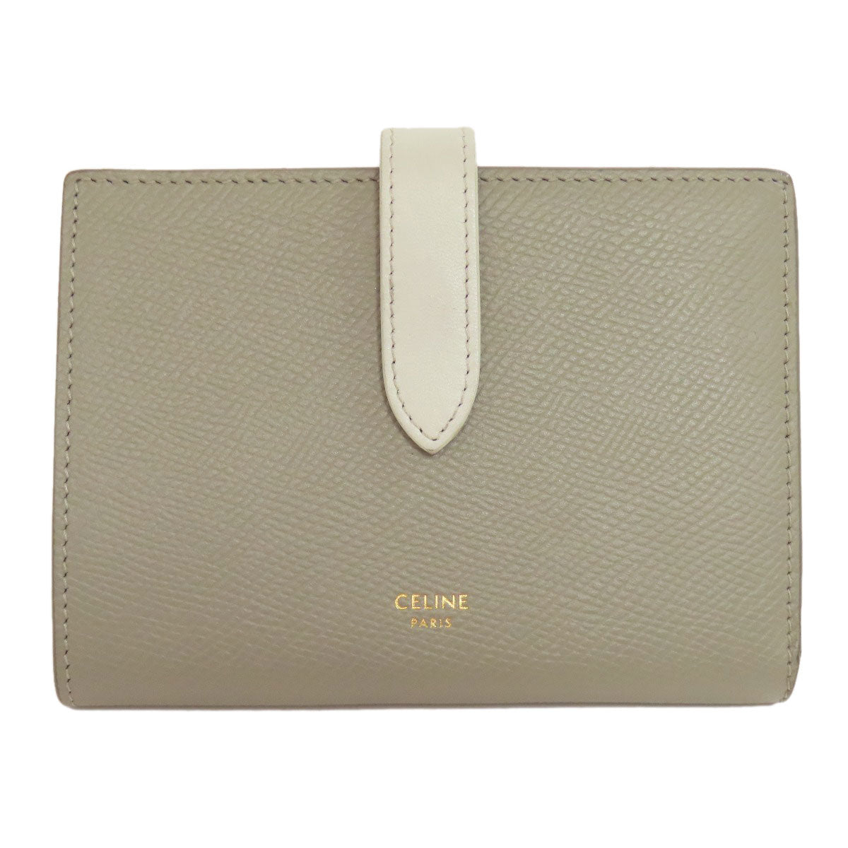 CELINE Bifold Wallet leather green Medium strap wallet Women Used Authentic
