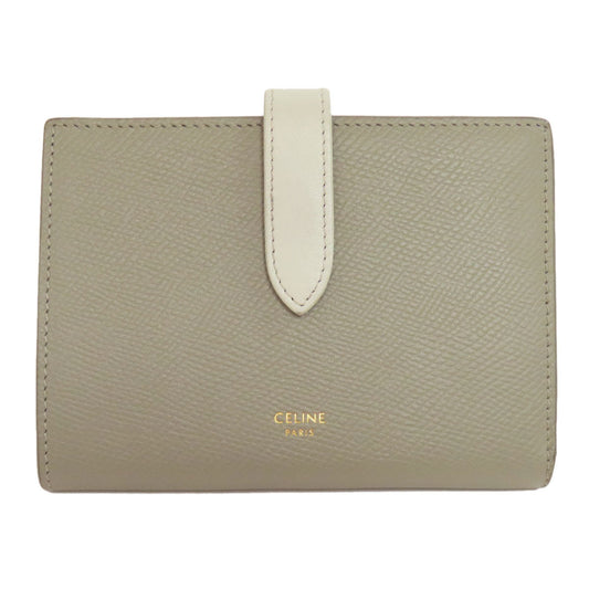 CELINE Bifold Wallet leather green Medium strap wallet Women Used Authentic