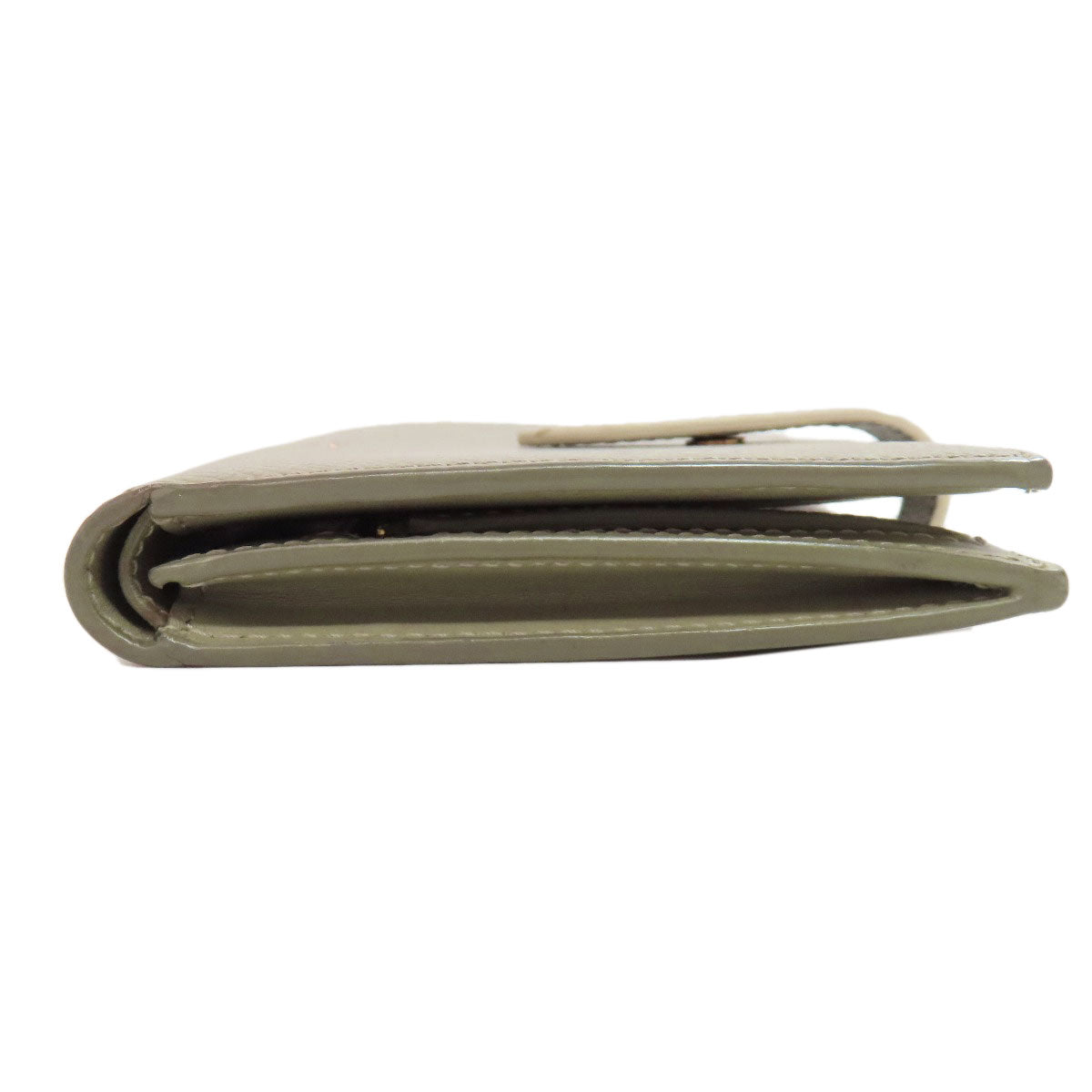 CELINE Bifold Wallet leather green Medium strap wallet Women Used Authentic