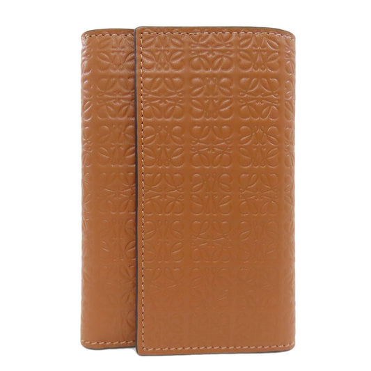 LOEWE Bifold Wallet Calfskin Brown Repeat Bar Tikal Wallet Small Women Used Authentic
