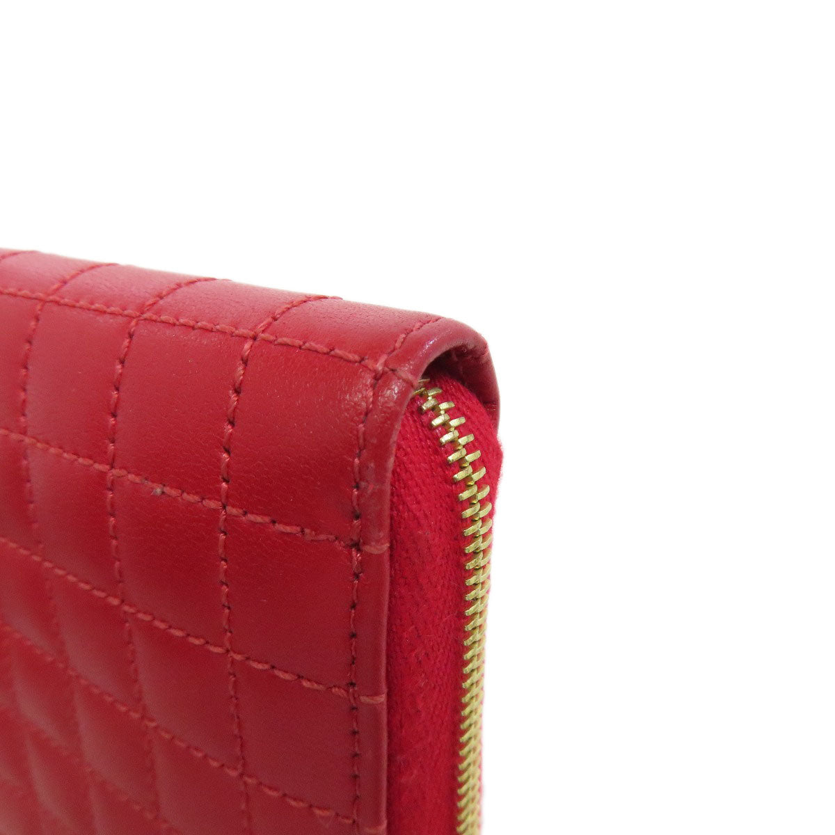 CELINE Coin case leather Red CMetal Women Used Authentic