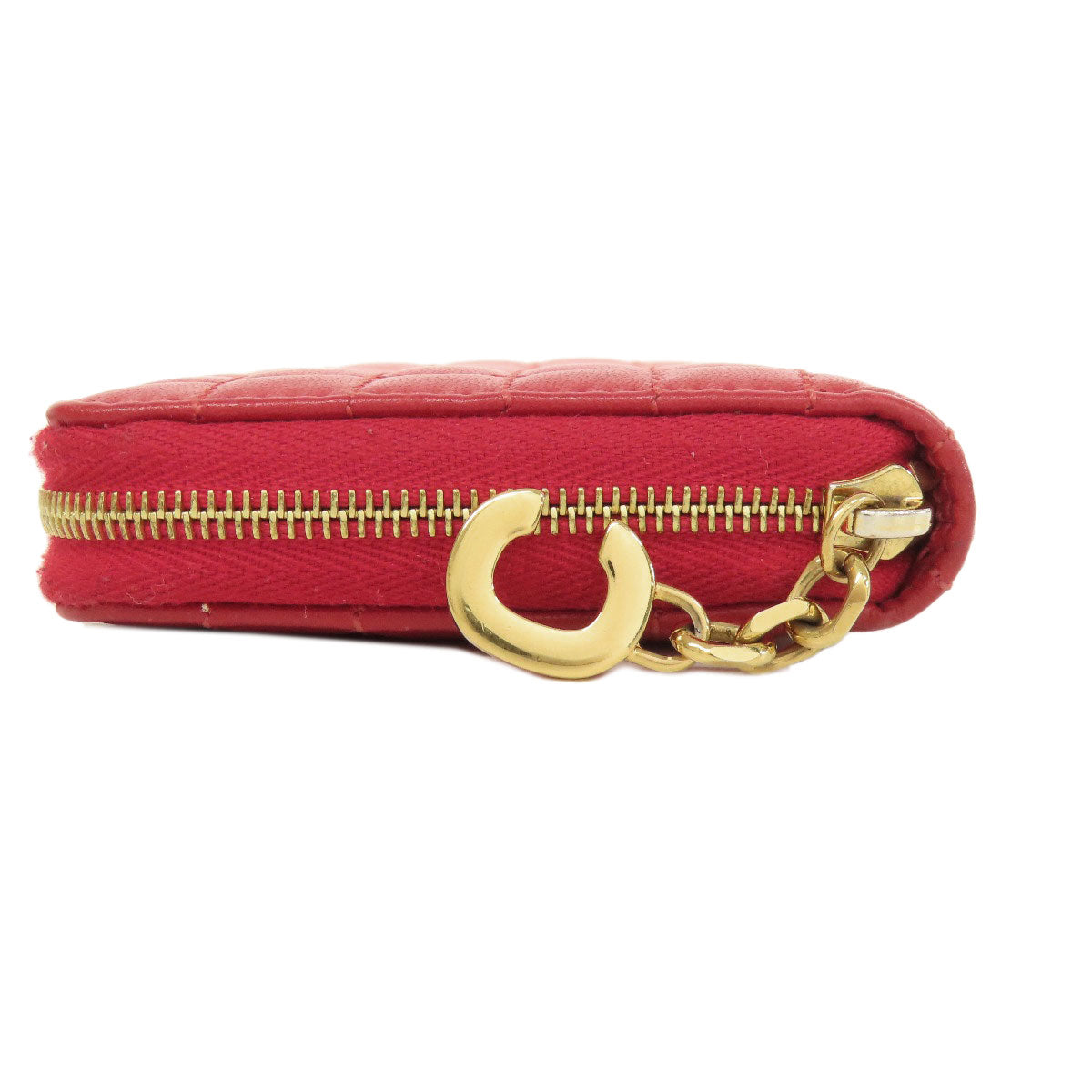 CELINE Coin case leather Red CMetal Women Used Authentic