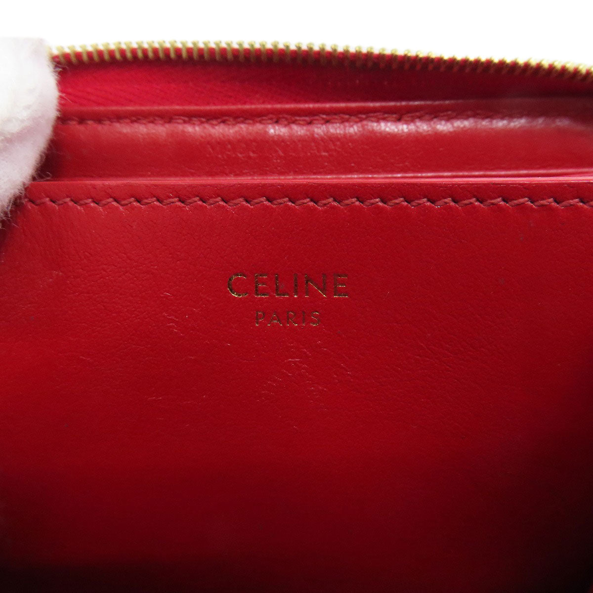 CELINE Coin case leather Red CMetal Women Used Authentic