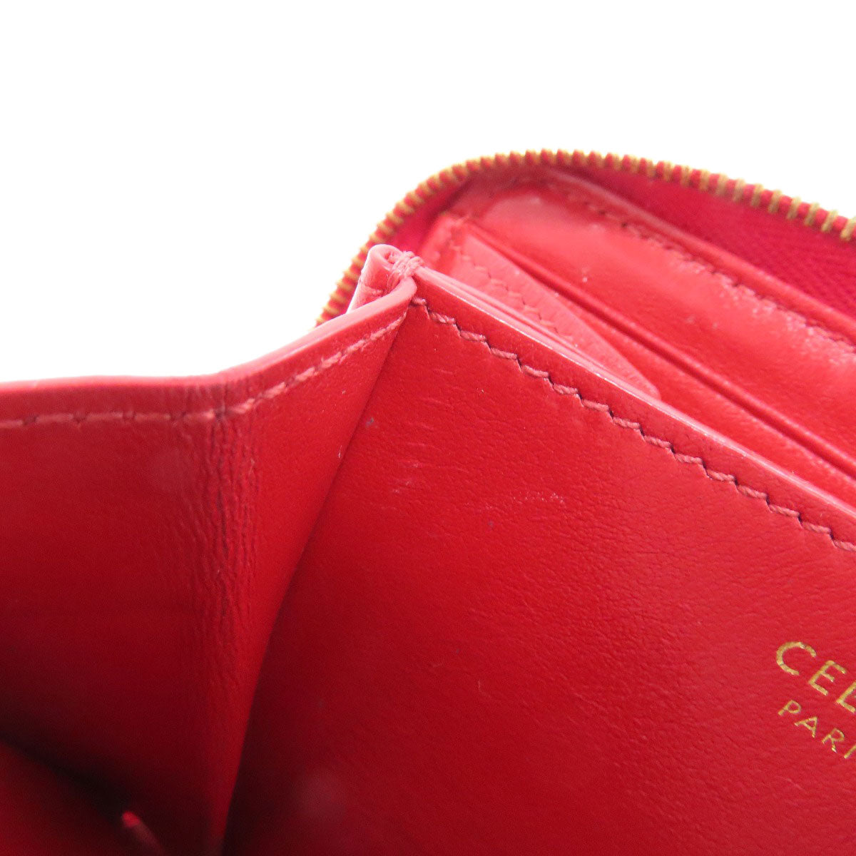 CELINE Coin case leather Red CMetal Women Used Authentic