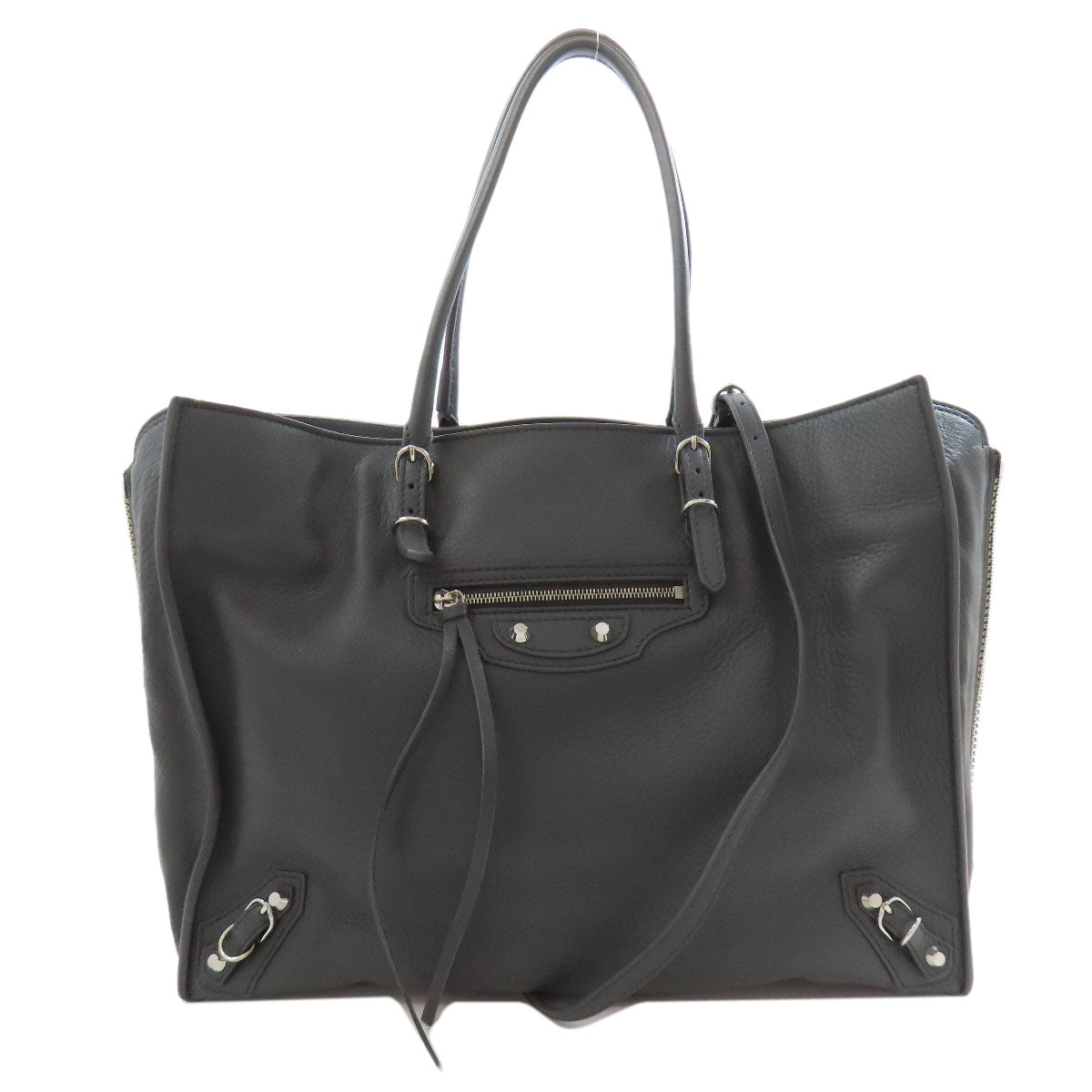 BALENCIAGA Tote Bag 432596 Calfskin gray Paper B4 Zip Around 2WAY Women Used Authentic