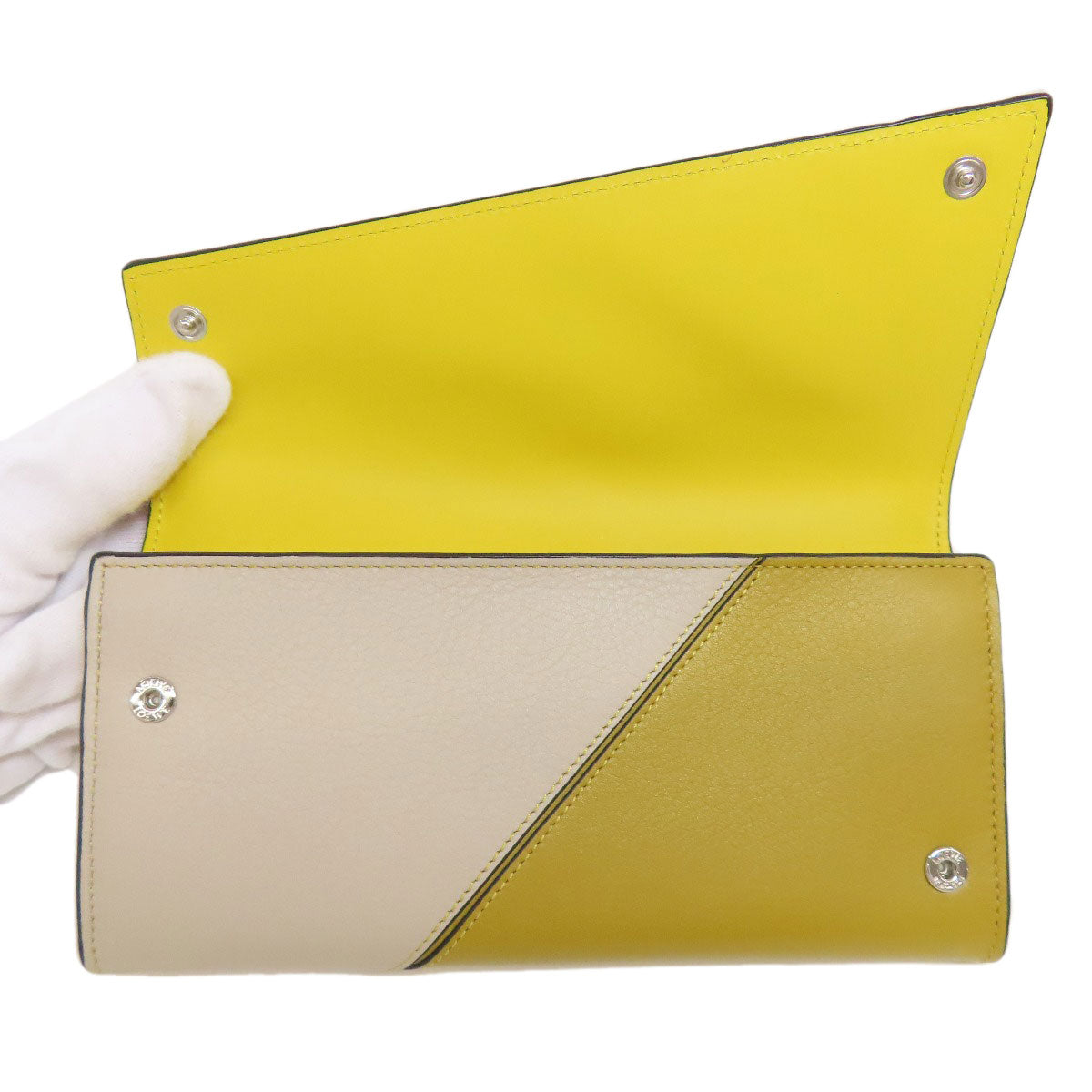 LOEWE Long Wallet Purse Calfskin yellow puzzle