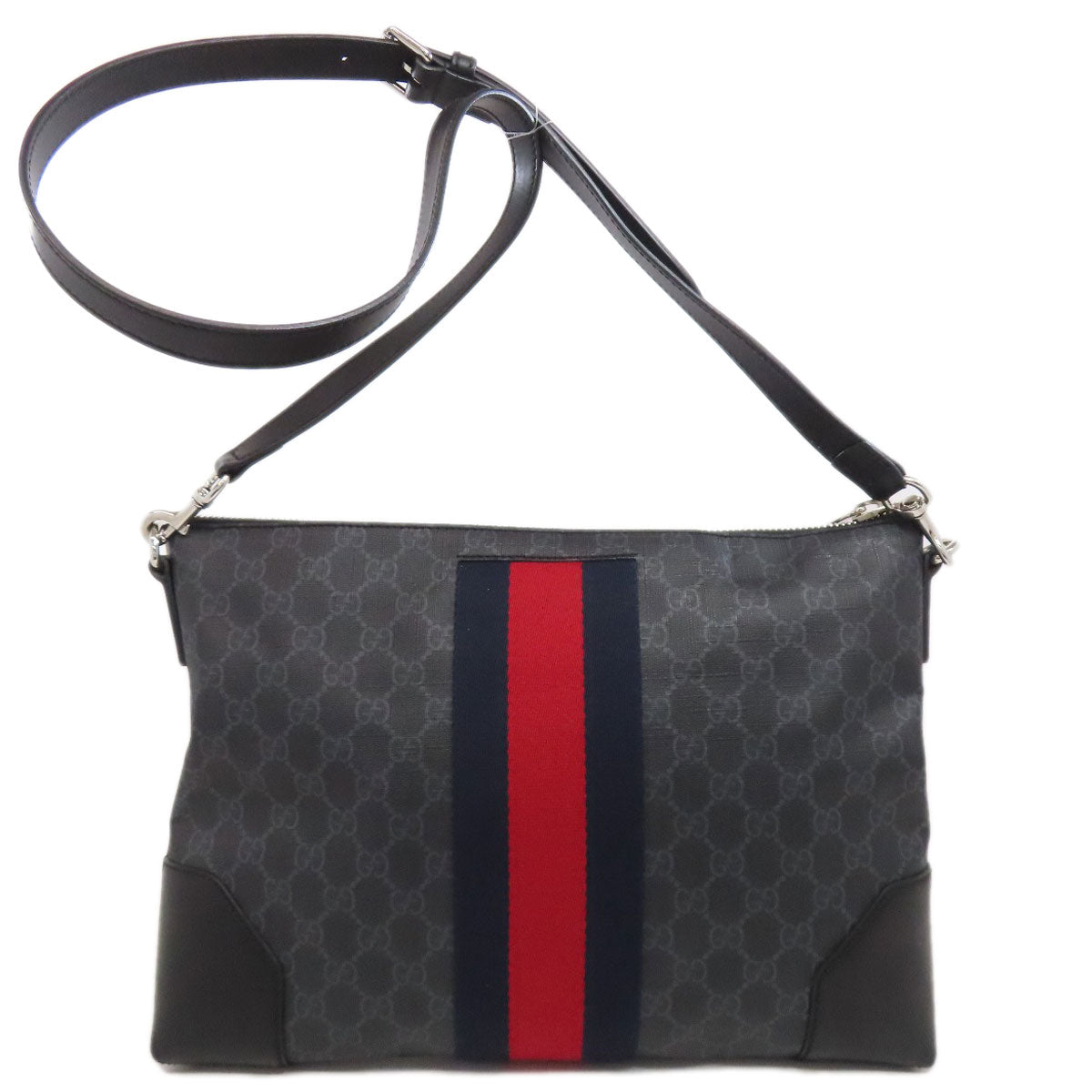 GUCCI Shoulder Bag 474139 PVC black GG Shelly line Women Used Authentic
