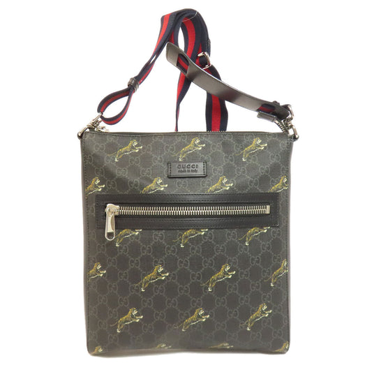 GUCCI Shoulder Bag 474137 PVC black GG Supreme Tiger Print Women Used Authentic