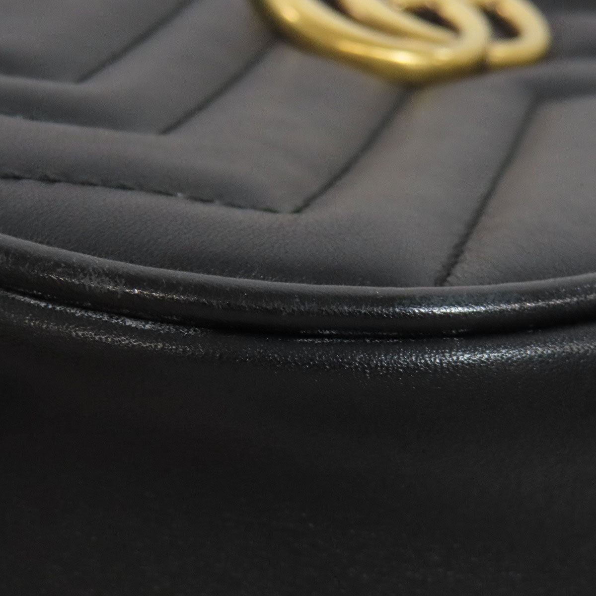 GUCCI Hip bag 476484 Calfskin black GG Marmont Women Used Authentic