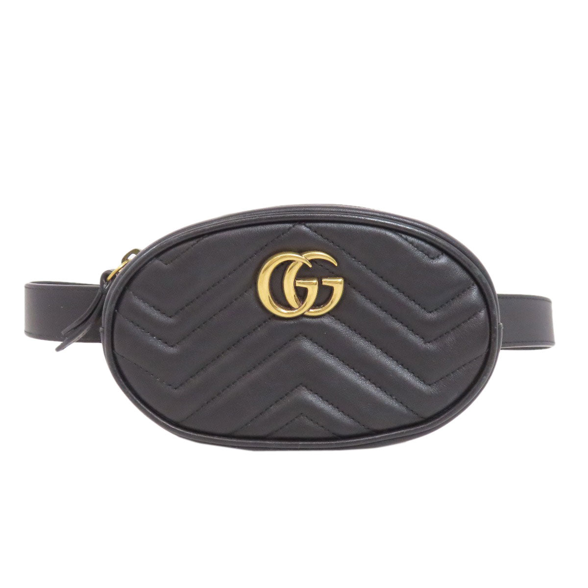 GUCCI Hip bag 476484 Calfskin black GG Marmont Women Used Authentic
