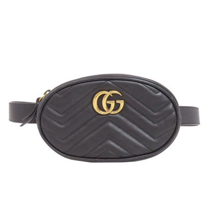 GUCCI Hip bag 476484 Calfskin black GG Marmont Women Used Authentic