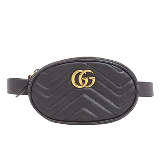 GUCCI Hip bag 476484 Calfskin black GG Marmont Women Used Authentic