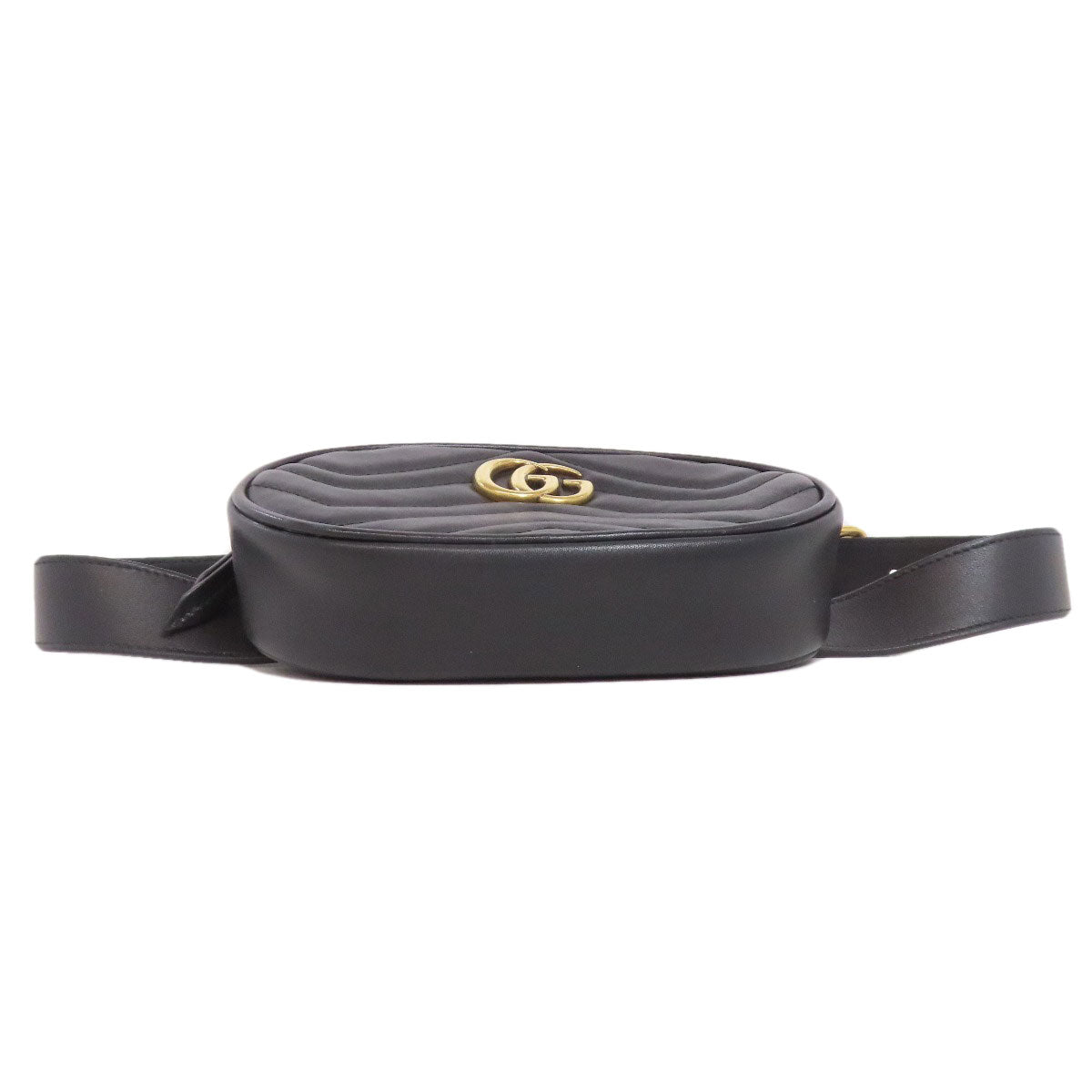 GUCCI Hip bag 476484 Calfskin black GG Marmont Women Used Authentic