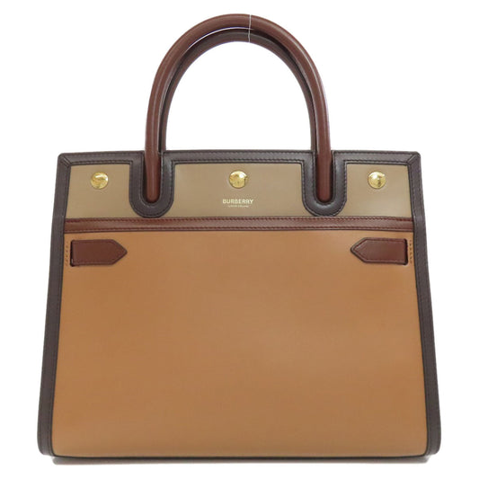BURBERRY Handbag leather Brown logo Women Used Authentic