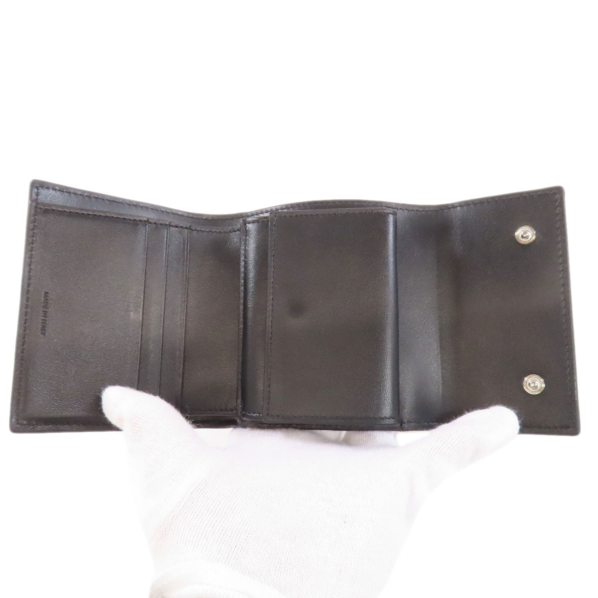 CELINE Bifold Wallet Calfskin black logo Women Used Authentic